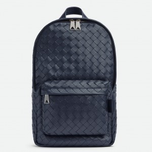 Bottega Veneta Small Backpack In Dark Blue Intrecciato Calfskin