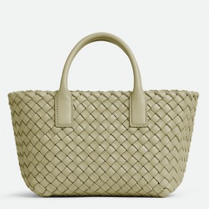 Bottega Veneta Mini Cabat Bag In Travertine Intrecciato Lambskin