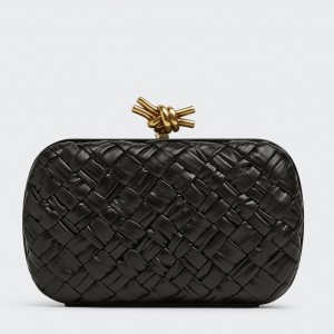 Bottega Veneta Knot Minaudiere Clutch In Black Foulard Intreccio Leather