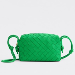 Bottega Veneta Mini Loop Bag In Green Intrecciato Lambskin