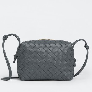 Bottega Veneta Small Loop Bag In Thunder Intrecciato Lambskin