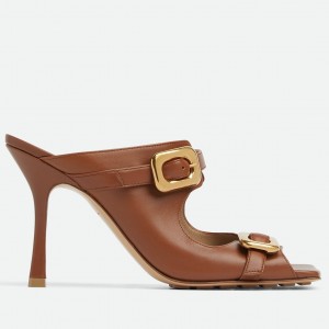 Bottega Veneta Stretch Buckle Mules in Caramel Calfskin