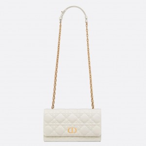 Dior Caro Belt Pouch with Chain In White Calfskin