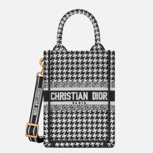 Dior Mini Book Tote Phone Bag In Micro Houndstooth Embroidery