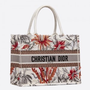 Dior Small Book Tote In White Camouflage With Flowers