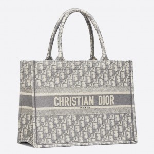 Dior Small Book Tote Bag In Grey Oblique Canvas