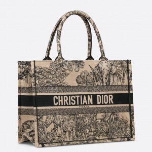 Dior Medium Book Tote Bag In Beige Toile de Jouy Voyage Embroidery