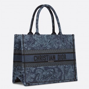 Dior Medium Book Tote Bag In Denim Blue Toile de Jouy Embroidery