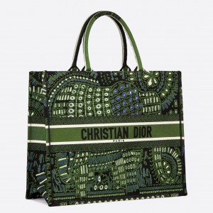 Dior Book Tote Dior Bag In Green Animals Embroidered Canvas 