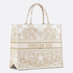 Dior Large Book Tote Bag in Butterfly Around The World Embroidery