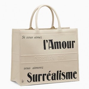 Dior Book Tote Bag In White Surrealism Printed Calfskin