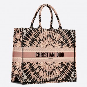 Dior Book Tote Bag In Multicolor Tie Embroidery