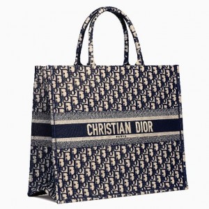 Dior Book Tote Bag In Blue Oblique Canvas 