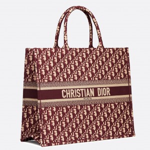 Dior Book Tote Bag In Bordeaux Oblique Canvas