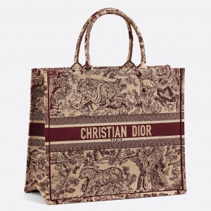 Dior Book Tote Bag In Burgundy Toile De Jouy Canvas