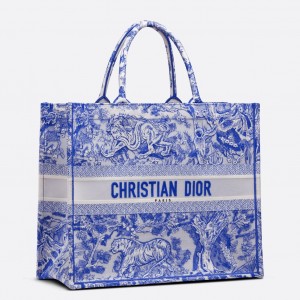 Dior Large Book Tote Bag In Blue Transparent Toile de Jouy Canvas