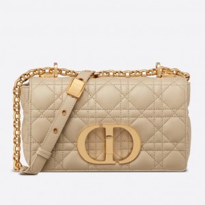 Dior Small Caro Bag In Beige Cannage Calfskin