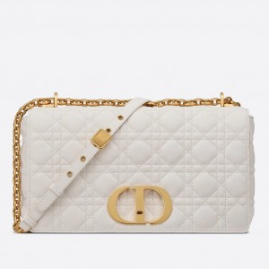 Dior Large Caro Bag In White Cannage Calfskin