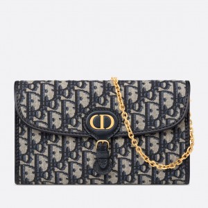 Dior Bobby East-West Chain Pouch in Blue Oblique Jacquard