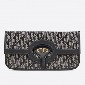 Dior Fold Over Clutch In Blue Oblique Canvas