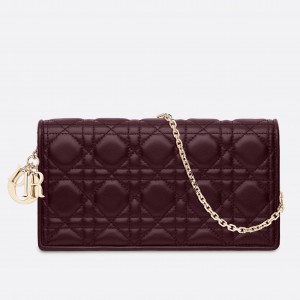 Dior Lady Dior Clutch With Chain In Bordeaux Lambskin