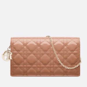 Dior Lady Dior Clutch With Chain In Rose Des Vents Patent Leather
