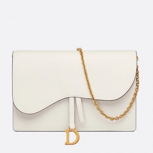 Dior Saddle Pouch In White Grained Calskin 