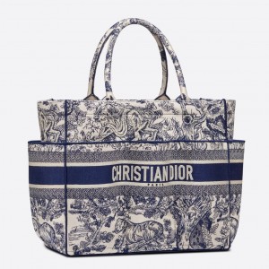 Dior Catherine Tote Bag In Blue Toile de Jouy Embroidery