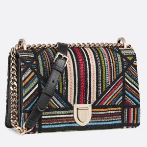 Dior Diorama Canvas Bag Embroidered With Multi-coloured Stripes