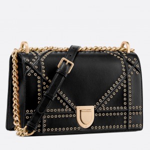 Dior Diorama Bag In Black Eyelets Lambskin