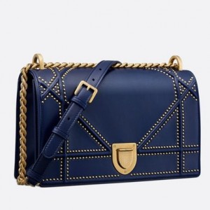 Dior Diorama Bag In Blue Studded Lambskin