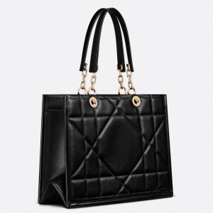 Dior Medium Essential Tote Bag In Black Archicannage Calfskin