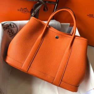 Hermes Garden Party 30 Bag In Orange Clemence Calfskin