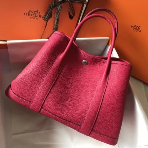 Hermes Garden Party 36 Bag In Rose Red Clemence Calfskin