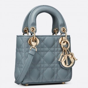 Dior Micro Lady Dior Bag In Blue Cannage Lambskin
