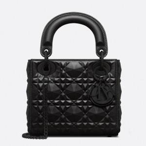 Dior Lady Dior Mini Bag In Black Calfskin with Diamond Motif