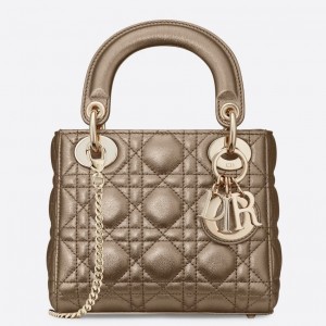 Dior Mini Lady Dior Bag In Gold Metallic Calfskin