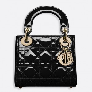 Dior Mini Lady Dior Bag In Black Patent Calfskin