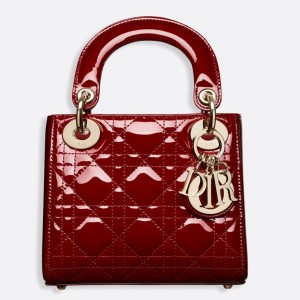 Dior Mini Lady Dior Bag In Red Patent Calfskin