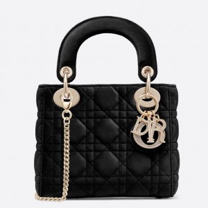 Dior Mini Lady Dior Chain Bag In Black Velvet