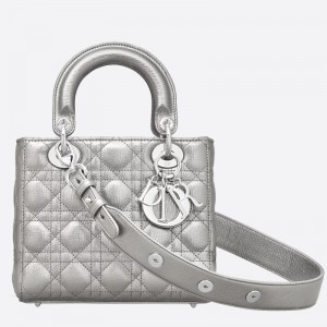 Dior My Lady Dior Bag In Silver Grained Calfskin