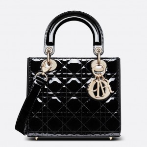 Dior Small Lady Dior Bag In Black Patent Cannage Calfskin