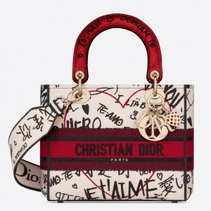 Dior Medium Lady D-Lite Dioramour Graffiti Embroidery Bag 