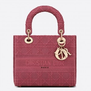 Dior Medium Lady D-Lite Bag In Mallow Rose Cannage Canvas