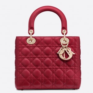 Dior Medium Lady Dior Bag In Red Lambskin