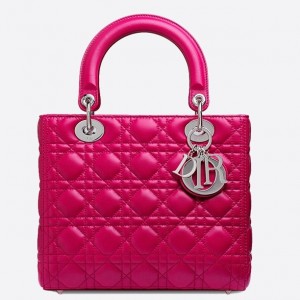 Dior Medium Lady Dior Bag In Rose Red Lambskin