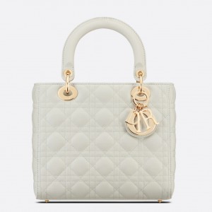 Dior Medium Lady Dior Bag In White Cannage Lambskin