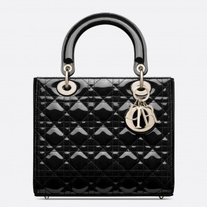 Dior Medium Lady Dior Bag In Black Patent Cannage Calfskin