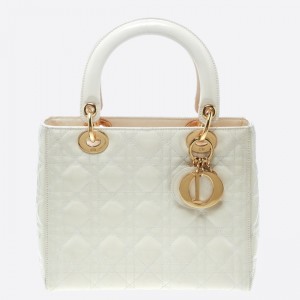 Dior Medium Lady Dior Bag In White Patent Leather