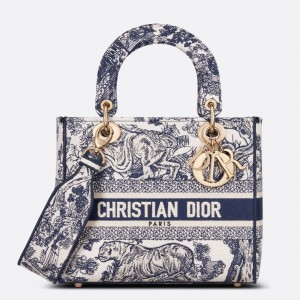 Dior Medium Lady D-Lite Bag In Blue Toile de Jouy Embroidery
